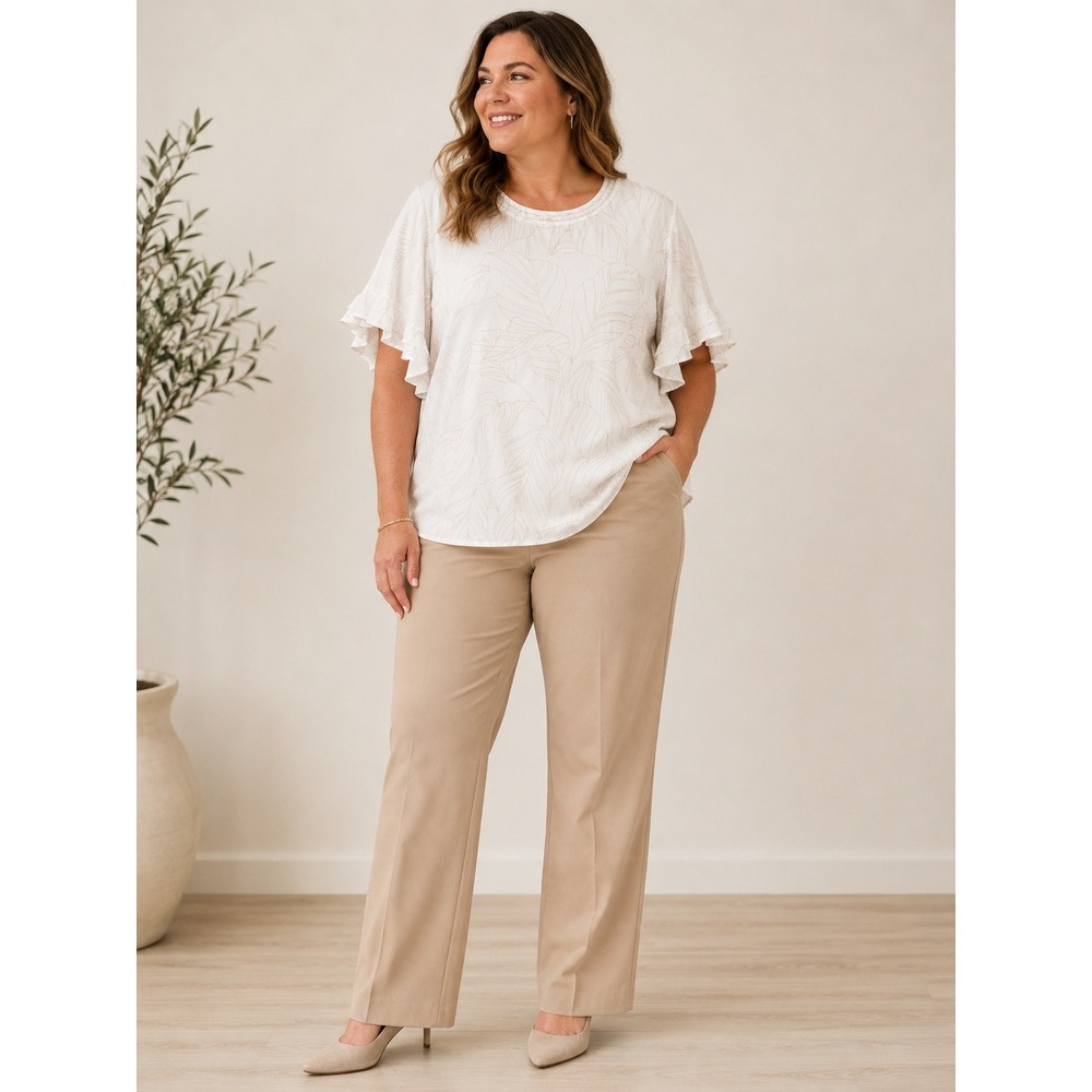 Liz Claiborn 2XL Women's Ivory Flutter Sleeve Business Church Flowy Plus Neutral